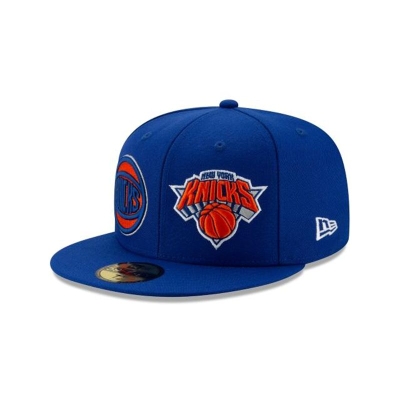 Blue New York Knicks Hat - New Era NBA Double Hit 59FIFTY Fitted Caps USA3750498